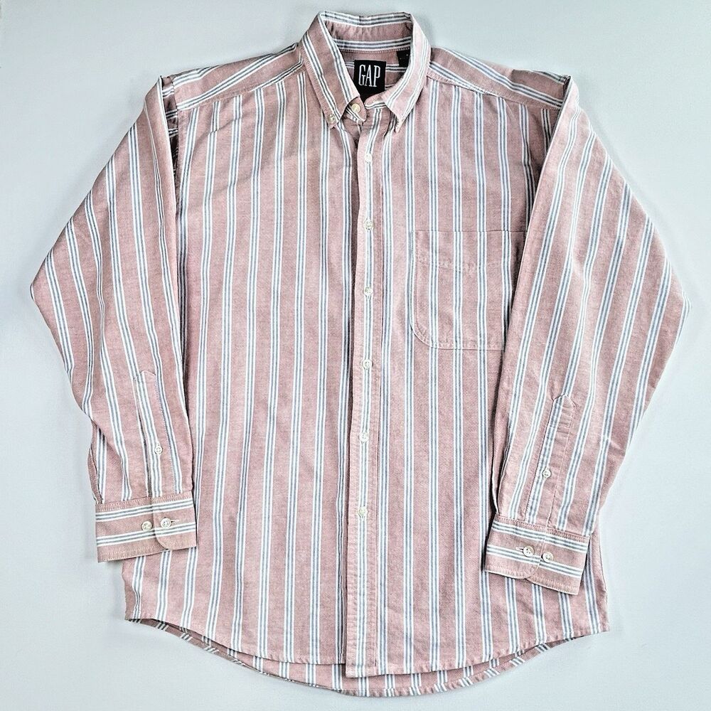 Vintage GAP Striped Button Down Shirt Pink Blue 90s Made in Canada Size Small
